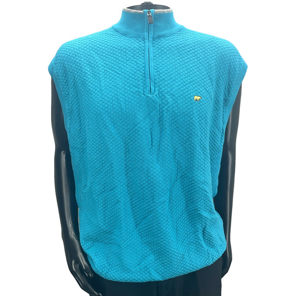 Jack Nicklaus Men's 2XL Turquoise Blue 1/4 Zipper Sweater Vest Cotton Blend Bear - Picture 1 of 9